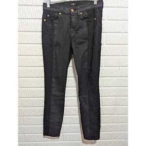 7 for All Mankind Women's Black Skinny Stretch Lace Panel Pants Size 27